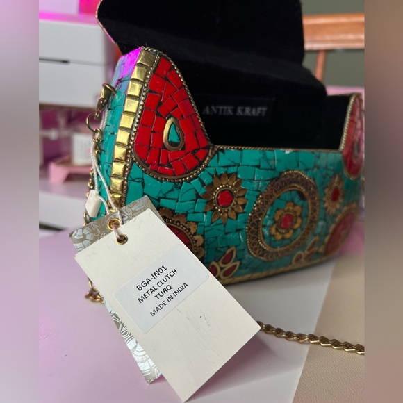 ANTIK KRAFT Metal Clay Clutch Shoulder Crossbody Bag 😍 ~NWT - Picture 10 of 13